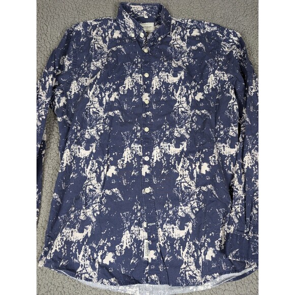 Frank & Oak Rue St-Viateur Men's Button Down Collared Shirt Med Blue Speckled - Picture 1 of 9